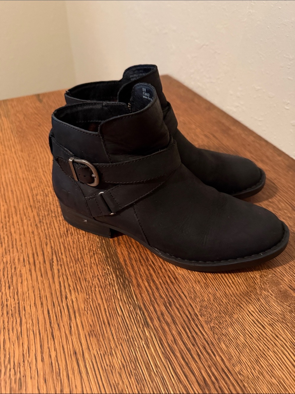 Born Black Leather Ankle Booties with Buckle Strap